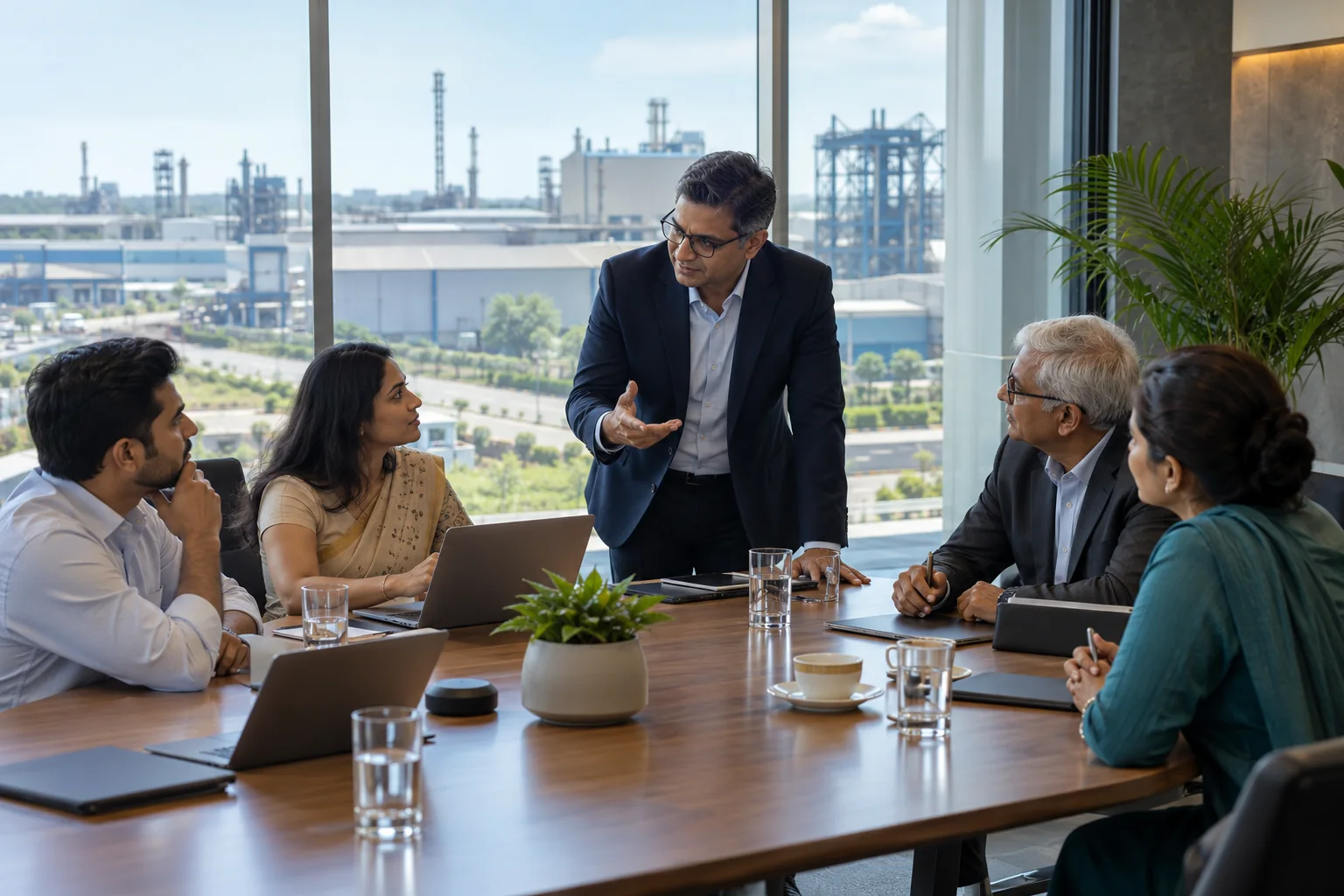 Indian corporate leadership discussing business expansion