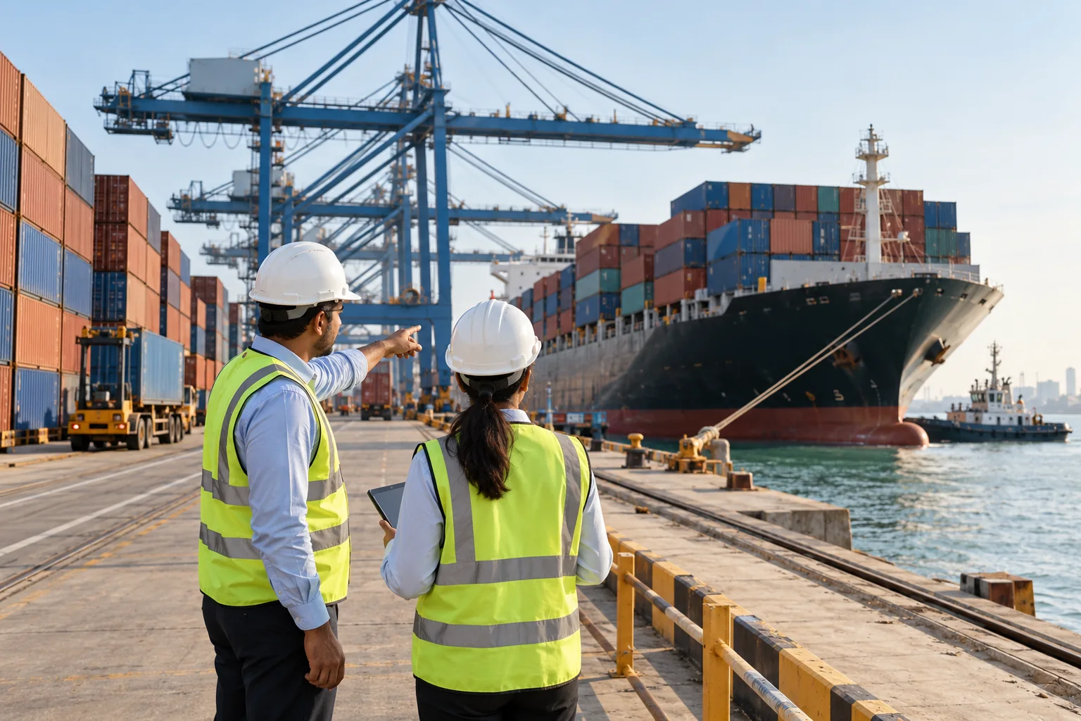 Indian export professionals at a commercial container port