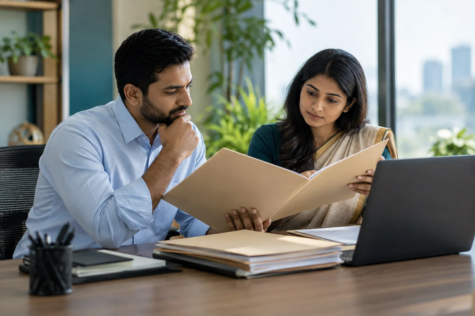 Indian finance professionals reviewing commercial administration
