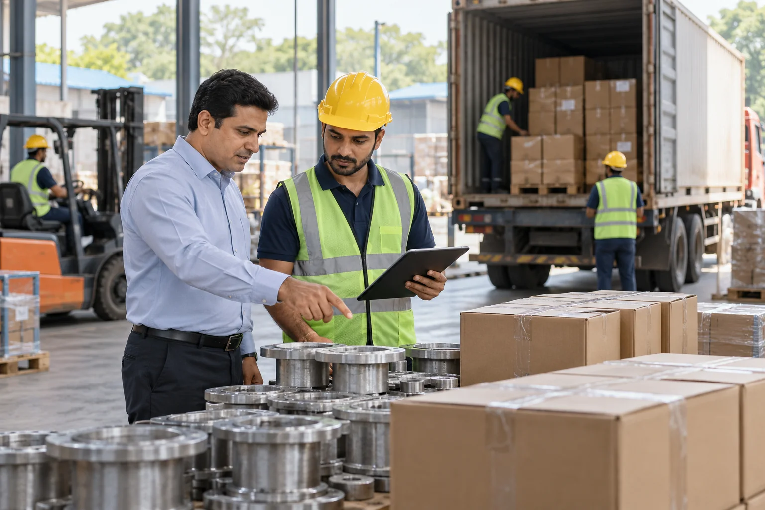 Indian industrial wholesaler preparing commercial orders for dispatch